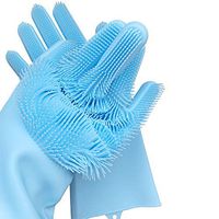 ecocland Magic Reusable Silicone Dishwashing Gloves with Wash Cleaning Scrubber, Scrubbing Sponge for Washing Household, Bathroom, Car, Pet Hair Care (2PCS Blue) (blue)