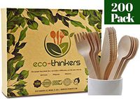 Eco-Thinkers. Premium Disposable Wooden Utensils | Cutlery sets of Biodegradable Utensils |Forks, Spoons, Knives | 100% Natural Alternative to Plastic | 200 pieces 6.5" size | Bamboo (200)