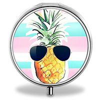 IMLONE Pill Organizer, Customized Sunglasses Pineapple Pill Boxes with 3 Components Metal Pill Container for Purse