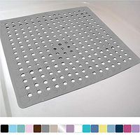 Gorilla Grip Original Patented Bath, Shower, and Tub Mat, 21x21, Machine Washable, Antibacterial, BPA, Latex, Phthalate Free, Square Bathroom Mats with Drain Holes, Suction Cups, Gray Opaque