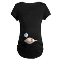 Maternity Shirts for Women Fashion Baby in Pocket Printed T-Shirt Top Tee Short Sleeve Daily Blouse Pregnancy Clothes Black