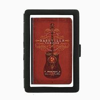 Perfection In Style Black Color Metal Cigarette Case D-039 Nashville Tennessee Where Music Lives Red Guitar