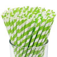 Just Artifacts 100pcs Premium Biodegradable Striped Paper Straws (Striped, Green Apple)