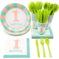 Girl's First Birthday Party Supplies – Serves 24 – Includes Plates, Knives, Spoons, Forks, Cups and Napkins. Perfect Girls 1st Birthday Party Pack for Kids Girl Birthday Themed Parties.