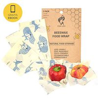 Organic Reusable Bees-Wax Wraps | 3 Assorted Sheets - Small Medium Large | Eco Friendly Natural Food Wrap | Extra Ebook | Biodegradable and Plastic Free Storage