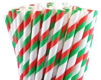 Christmas Red and Green Double Striped, Vintage Paper Drinking Straws - 25 Ct. - Twilight Parties