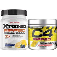 Cellucor C4 Ripped Pre Workout Powder + Fat Burner, Cherry Limeade, 30 Servings + Scivation Xtend Ripped BCAA Powder, Blueberry Lemonade, 30 Servings