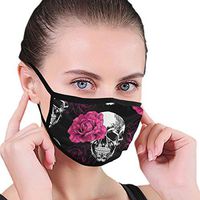 YOFFYO Anti-Allergies Earloop Face Cover for Women Men Kids, Pink Roses Skull Polyester for Pollen Smog, Camping - Healthy