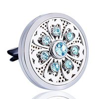 Anavia Aromatherapy Diffuser Rhinestone Car Clip + 12 Pads Surgical Grade Stainless Steel Locket (Blue Lily Pad)