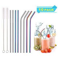 Stainless Steel Metal Straws, 8 Reusable Drinking Straws Set Long 8.5" with 2 Cleaning Brushes, 4 Straight & 4 Bent Straws for Yeti Rtic Tumbler Beverage Rambler Cups Dishwasher Safe