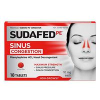 Sudafed PE Sinus Congestion Maximum Strength Non-Drowsy Decongestant Tablets, 18 ct