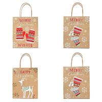 JJHAEVDY Gift Bags Christmas Kraft Paper Bags with Handle Assorted Christmas Prints Goody Bags for Holiday Party Favors (A+B+C+D, M)