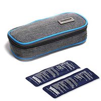 Insulin Cooler Travel Case with 2 Ice Packs, MHKBD Portable Insulin Cooler Bag Diabetic Organizer Medical Travel Cooler Pack Insulated Cooling Bag, Grey with Blue Side