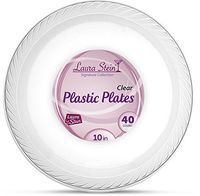[40 Count - 10 Inch Plates] Laura Stein Premium Heavy Weight Crystal Clear Disposable Plastic Dinner Size Plate, Great For Wedding, Event, Parties, Catering, Buffets, 1 Pack