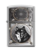 Zippo "Wolf & Indian Dream Catcher" Lighter, Brushed Chrome, 0415