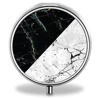 Custom Wanchang Pill Case, Black Marble Round Compact 3 Metal Portable Pill Container for Daily Use