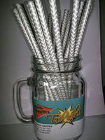 METALLIC SILVER Chevron Striped, Vintage Paper Drinking Straws - *100* count - TWILIGHT PARTIES