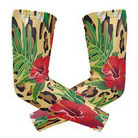 LEVEIS Tropical Hawaiian Plumeria and Hibiscus Flowers Arm Sleeves UV Protection for Men Women Sunblock Protective Gloves Running Golf Cycling Driving Long Arm Cover 1 Pair