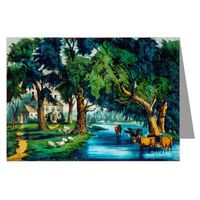 12 Note cards of Currier And Ives Hand colored Lithograph Titled Home Sweet Home.