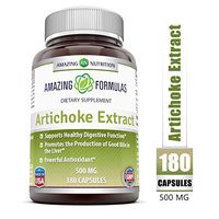 Amazing Formulas Artichoke Extract Dietary Supplement * 500mg Cynara Scolymus Leaf Capsules * for Healthy Weight Management, Digestive Health, Liver Function & Antioxidant Protection * 180 Capsules