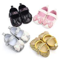 Ugthe Baby Shoes Baby Girl Solid Color Sequins Bowknot Anti Slip Flat Shoes Prewalker Sneakers - Pink 5-9M