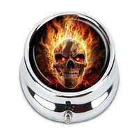 Guojew Flaming Skull Custom Fashion Round Pill Box Tablet Holder Pocket Purse Organizer Case Decoration Box