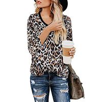 Leopard Print Tops for Women Long Sleeve Crew Neck Loose Fit Casual Sweatshirt Pullover Tops Workout Tunic Shirts Khaki