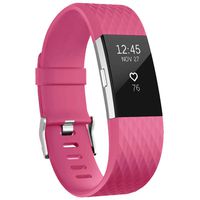UMAXGET Compatible with Fitbit Charge 2 Bands, Soft Silicone Sport Adjustable Wristband Special Edition with Silver Buckle for Men Women, Large, Rose Pink