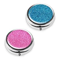 Pill Box Set of 2 - Lizimandu Compact 3 Compartment Medicine Case, Pill Box for Pocket or Purse(2-Flash Pink Blue)