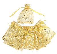 UHANGETH 100Pcs Organza Bags Jewelry Party Wedding Favor Drawstring Pouches Gift Bags (4x6, Gold-Gold)