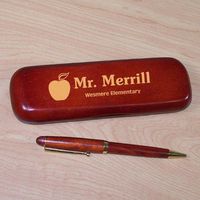 Teacher Rosewood Pen Set, 6" in Length, Black Ink, Engraved
