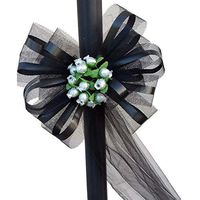Large Black Assembled Wedding Pew Bows with Silver Rosebuds and Tulle Tails - 10" Wide, Set of 6, Reception, Aisle Decoration, Bridal Shower, Wedding Event, Birthday, Anniversary, Mother's Day