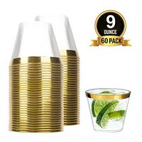 TOROTON Plastic Cups 9 oz, 60 Clear Disposable Plastic Cups with Gold Rimmed, Elegant Wedding Cocktail Party Tumblers
