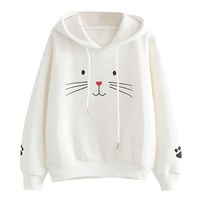 Crazyfashion Women Top Cat Printing Long Sleeve Sweatshirt Casual Loose Blouse White