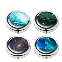 Pill Box Set of 4 - Lizimandu Compact 3 Compartment Medicine Case, Pill Box for Pocket or Purse (Quicksand Scene)