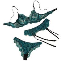 Women's Lace Lingerie Push Up Bra and Panty Set Cut Out Sexy Two Piece Outfits Green