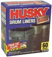60-Count Poly-America Husky 55 Gallon Nothing's Tougher Clear Drum Can Liners Trash Garbage Bags 1 Mil. Thickness One-by-One Dispensing with True Tie Flaps and Straight Seamed Bottom (HK55WC060C)