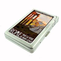 Perfection In Style Metal Cigarette Case with Built in Lighter Vintage Travel Posters Design 016