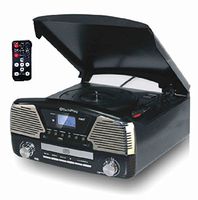 TechPlay ODC35 3 Speed Turntable Programmable MP3 CD Player, USB/SD, Radio & Remote Control (Black)