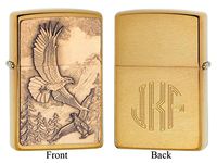 Personalized Zippo Where Eagles Dare Emblem Brushed Brass Lighter with Free Monogram