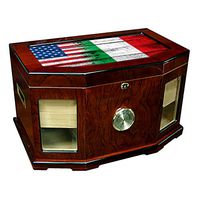 Large Premium Desktop Humidor - Glass Top - Flag of Italy (Italian) - Wood with USA Flag - 300 Cigar Capacity - Cedar Lined with Two humidifiers & Large Front Mounted Hygrometer.
