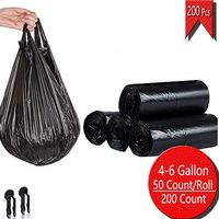 Intservice 17.7x25.6 inch 4 Gallon T-shirt Trash Bags Roll, Kitchen Garbage Bags, Rubbish Bags Wastebasket Liners for Bathroom, Home, Office, 2 FREE ANTI-SLIP CLIPS, 200 pcs (4 Rolls, Black)