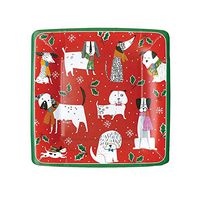 Caspari Christmas Canines Square Paper Salad & Dessert Plates - Pack of 8
