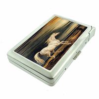 Horse Em2 Hip Silver Cigarette Case With Built In Lighter 4.75" X 2.75" Id Holder Metal Wallet RFID Protection