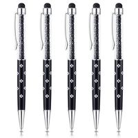 5Pcs -Carving Stylus Pens Crystal 2 in 1 Slim Capacitive Stylus And Ballpoint Pen for Universal Touch Screens Tablets iPhone x iPad Samsung Galaxy Android (Black)