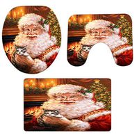 Flannel Christmas Pgojuni Winter Bathroom Non-Slip Pedestal Rug + Lid Toilet Cover + Bath Mat Set 3PCS (K)