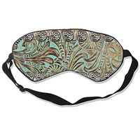 NiYoung 100% Silk Eye Mask Rustic Brown Teal Western Country Tooled Leather Sleep Mask 3D Eye Cover for Travel Work Shift Sleep Naps/Best Sleeping Eye Mask Eye Cover with Elastic Band