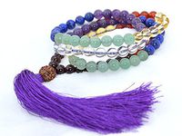 The Art of Cure Healing Jewelry & Mala meditation beads (108 beads on a strand) (tassel) Aquamarine, Quartz, Citrine, Aventurine, Lapis, Garnet