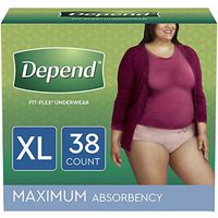 Depend FIT-FLEX Incontinence Underwear for Women, Disposable, Maximum Absorbency, XL, Blush, 38 Count