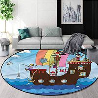 RUGSMAT Pirate Small Round Rug Carpet,Funny Children Adventure Design Non-Slip Fabric Round Rugs for Floor Mat Carpet Round-47